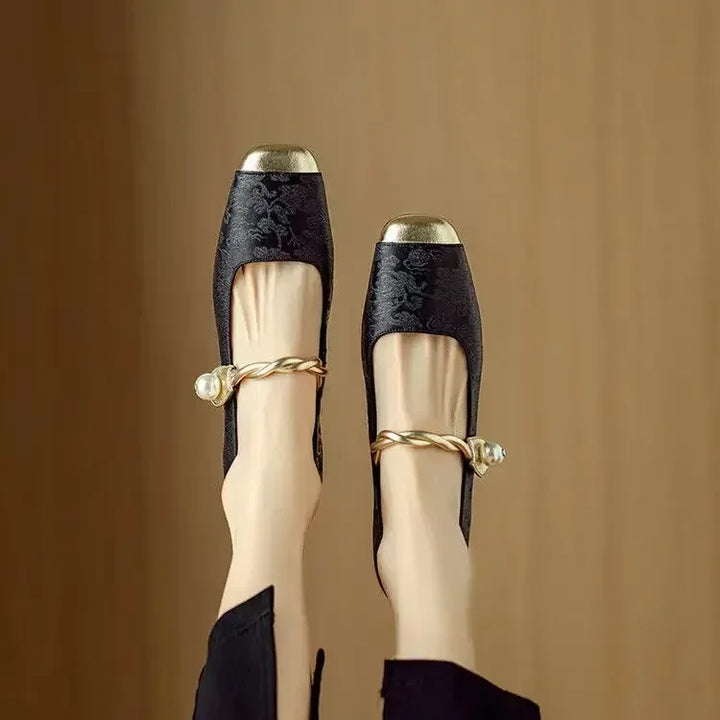 Naila | Elegant Pearl Strap Mary Jane Low Heel Pumps