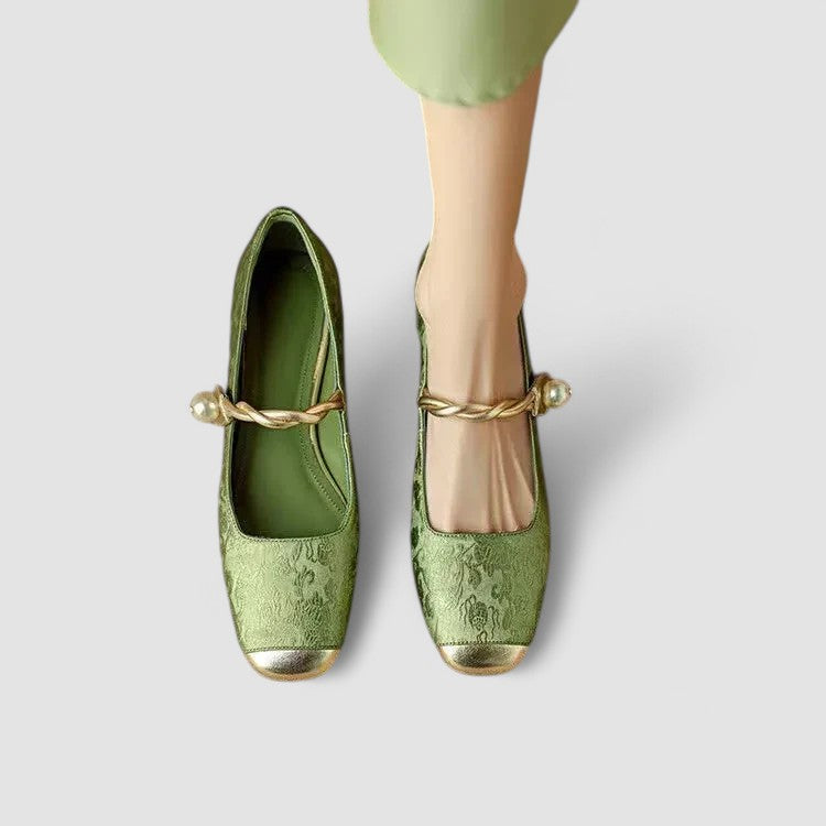 Tabitha | Chic Pearl Embellished Mary Jane Block Heel Shoes