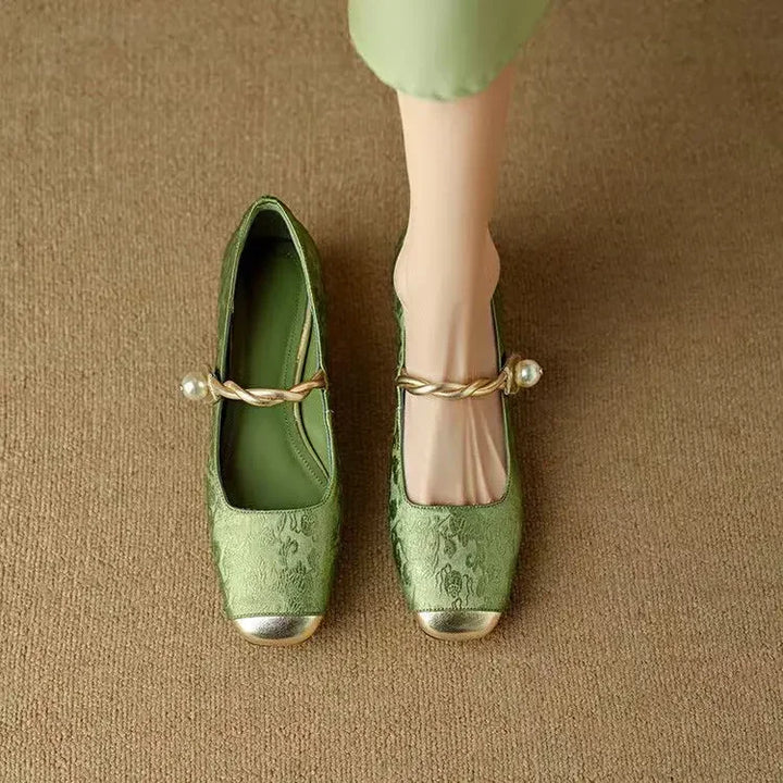 Naila | Elegant Pearl Strap Mary Jane Low Heel Pumps