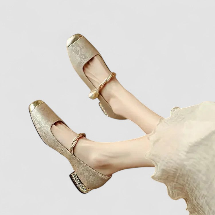 Tabitha | Chic Pearl Embellished Mary Jane Block Heel Shoes