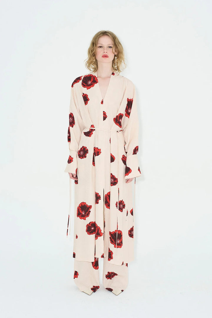 Dahlia | Elegant Floral Print Wrap Maxi Kimono Dress