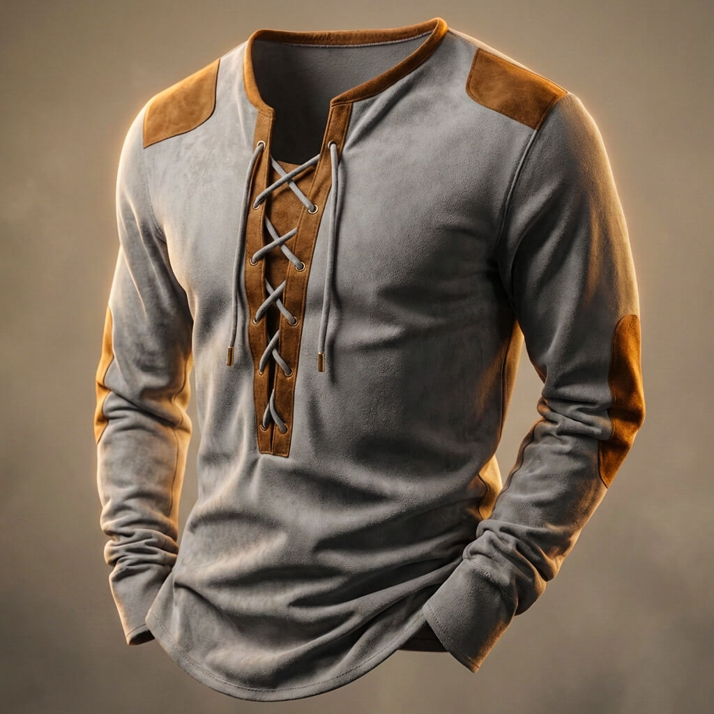 Helena | Stylish Lace-Up Henley Long Sleeve Men's Shirt