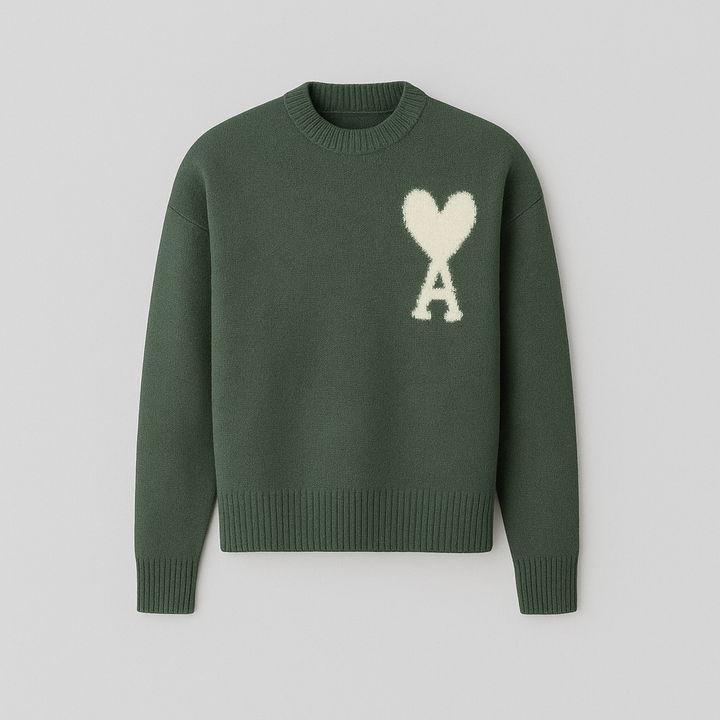 Cordelia | Chic Heart Detail Crew Neck Knit Sweater