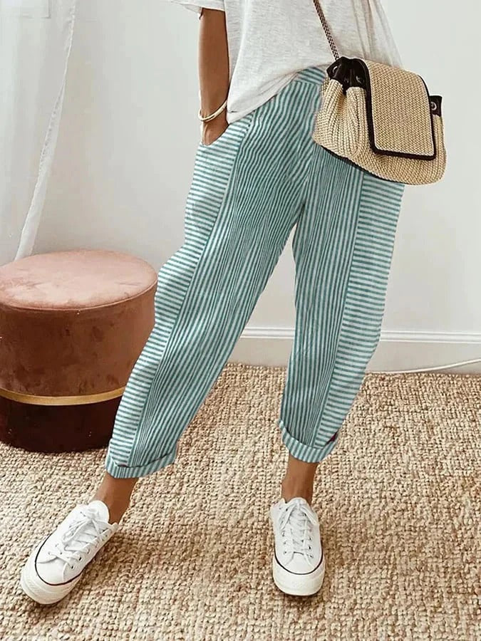 Jasmin | Relaxed Pink Striped Cropped Trousers