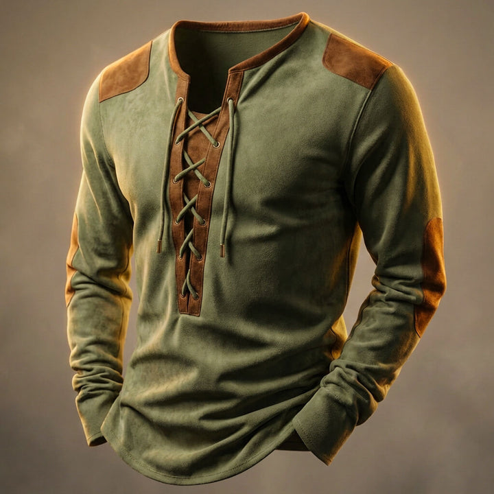 Helena | Stylish Lace-Up Henley Long Sleeve Men's Shirt