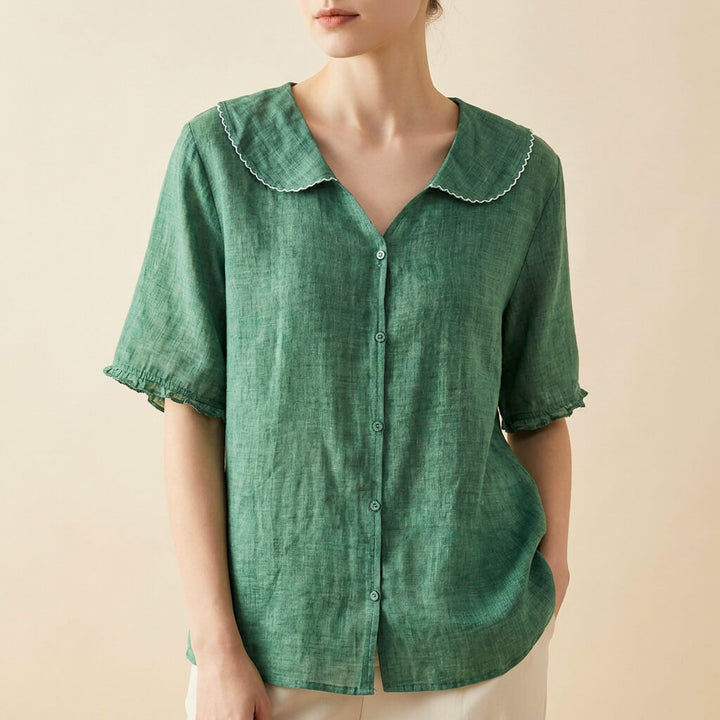 Lila | Elegant Cotton-Linen Blouse With Scalloped Collar