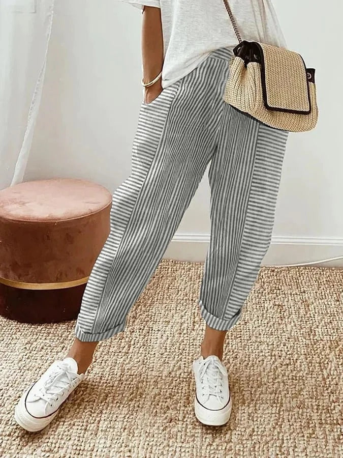 Jasmin | Relaxed Pink Striped Cropped Trousers