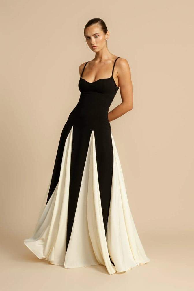 Valencia | Elegant Color Block Maxi Slip Dress With Sweetheart Neckline