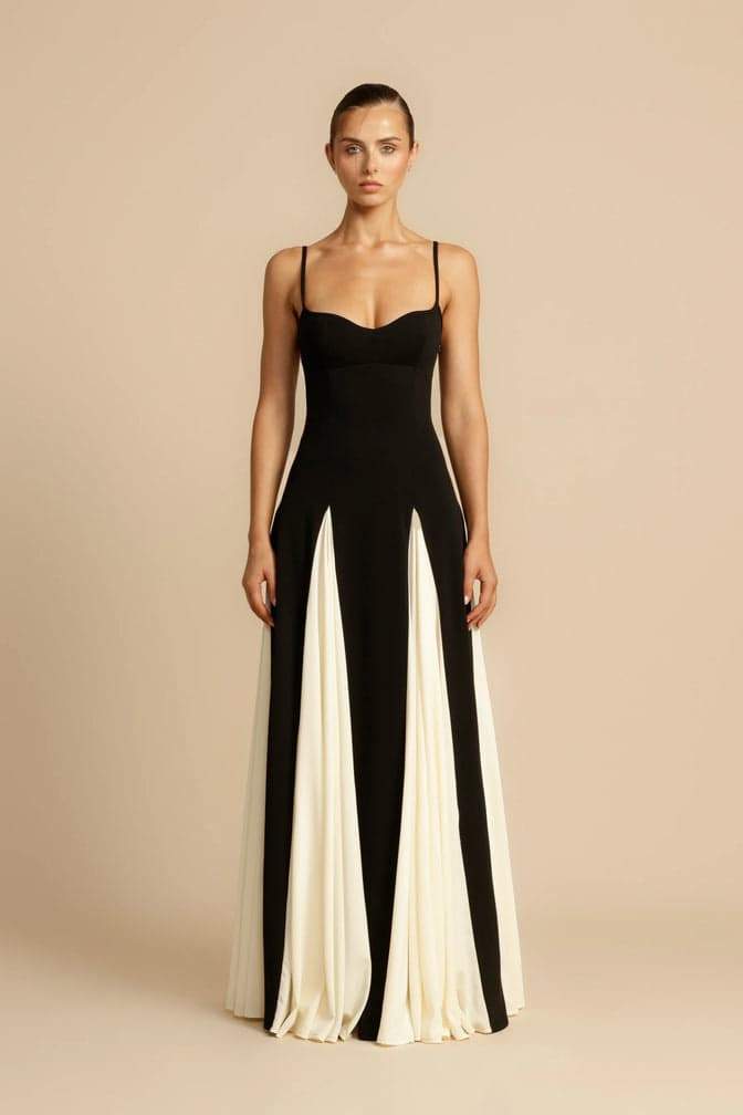Valencia | Elegant Color Block Maxi Slip Dress With Sweetheart Neckline