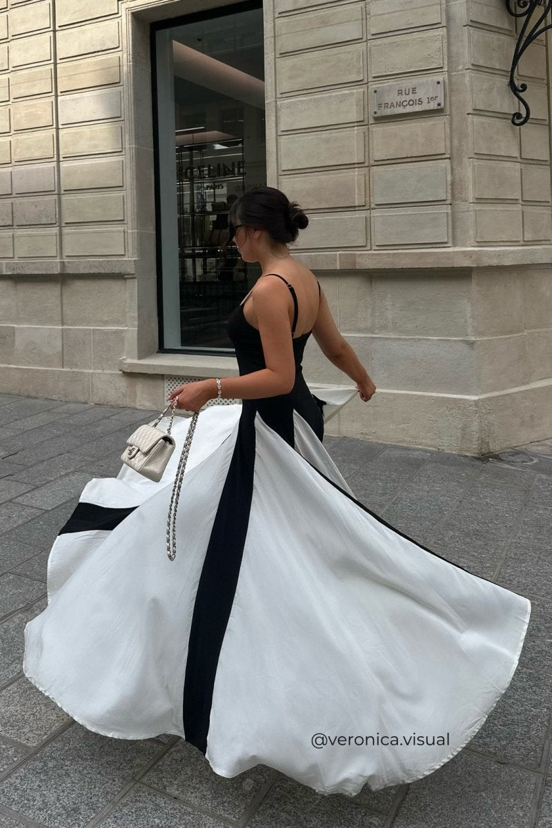 Valencia | Elegant Color Block Maxi Slip Dress With Sweetheart Neckline