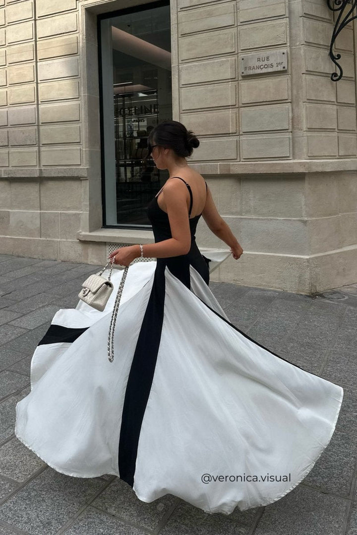 Valencia | Elegant Color Block Maxi Slip Dress With Sweetheart Neckline