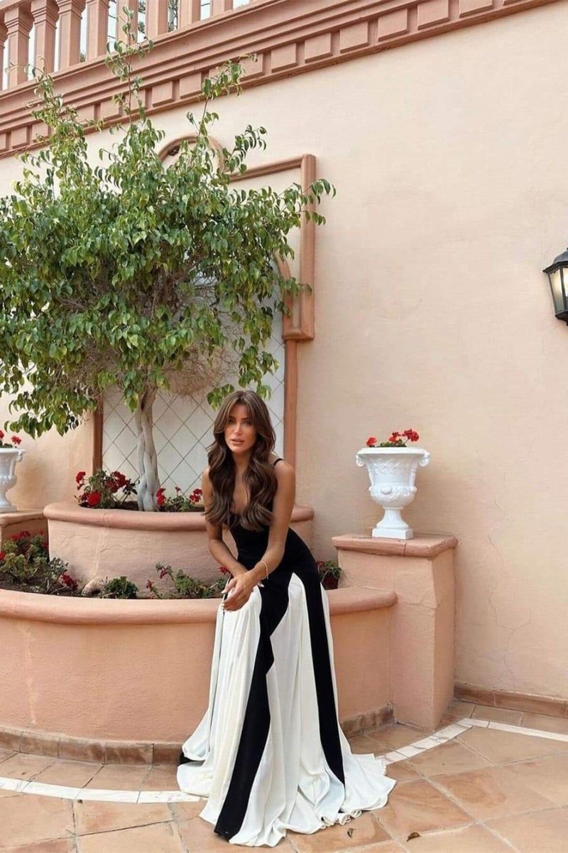 Valencia | Elegant Color Block Maxi Slip Dress With Sweetheart Neckline