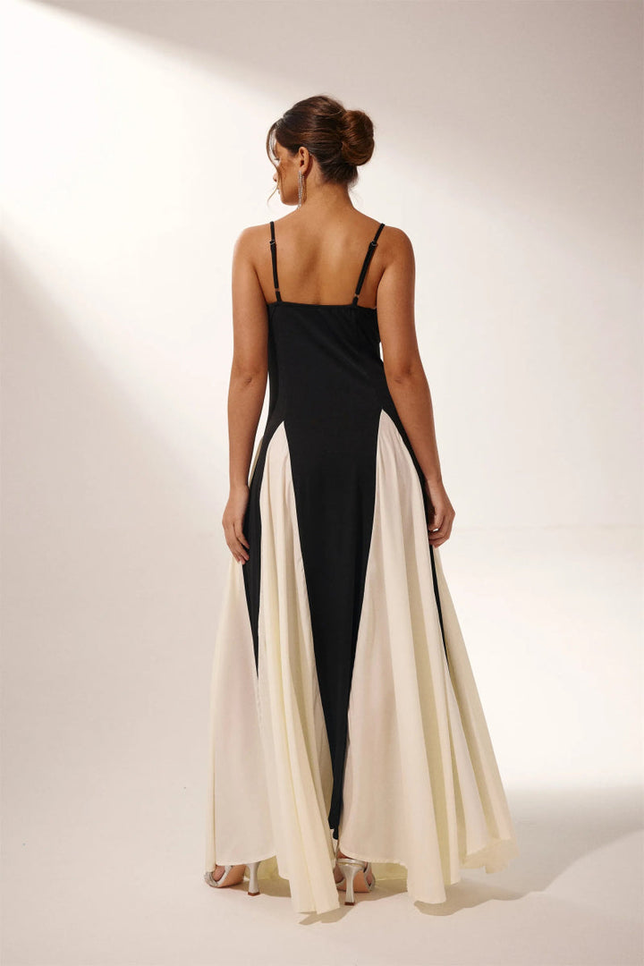 Valencia | Elegant Color Block Maxi Slip Dress With Sweetheart Neckline