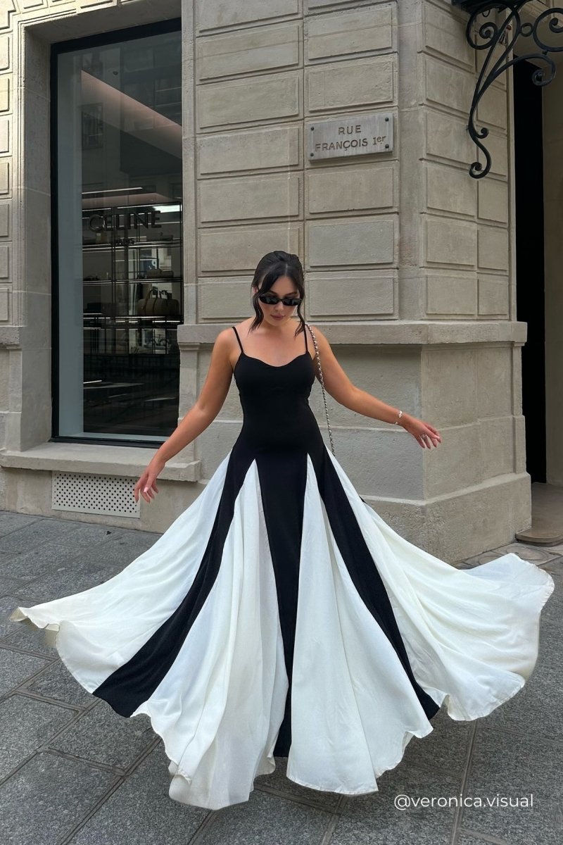 Valencia | Elegant Color Block Maxi Slip Dress With Sweetheart Neckline