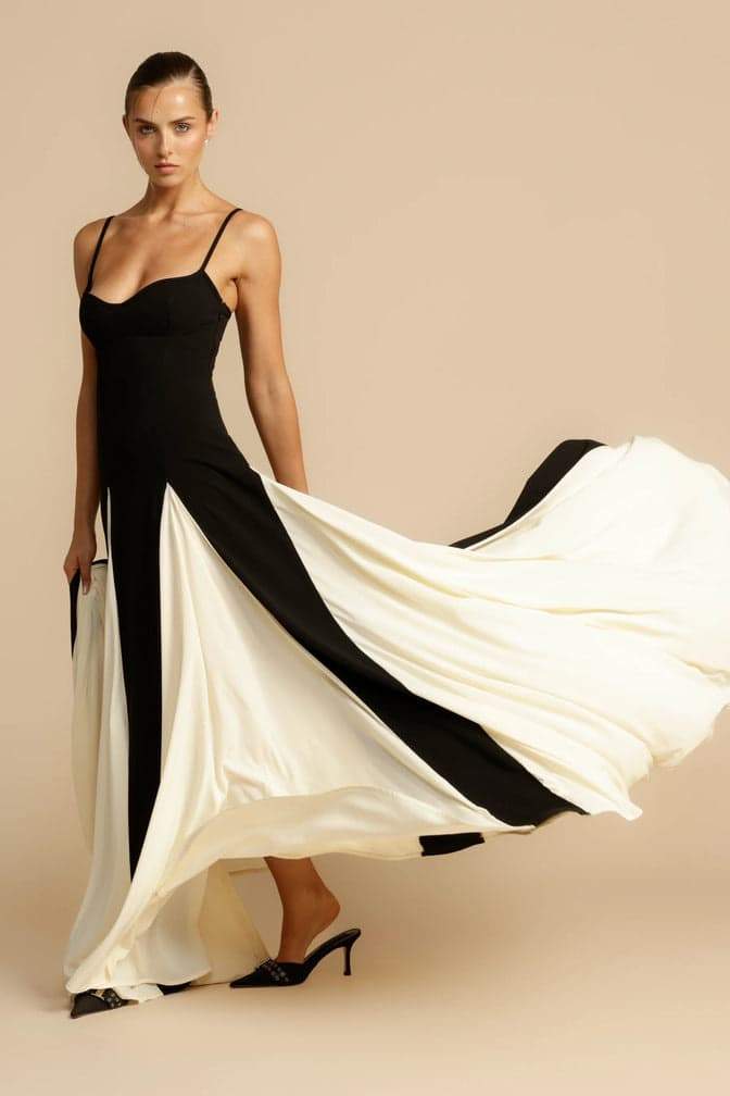 Valencia | Elegant Color Block Maxi Slip Dress With Sweetheart Neckline