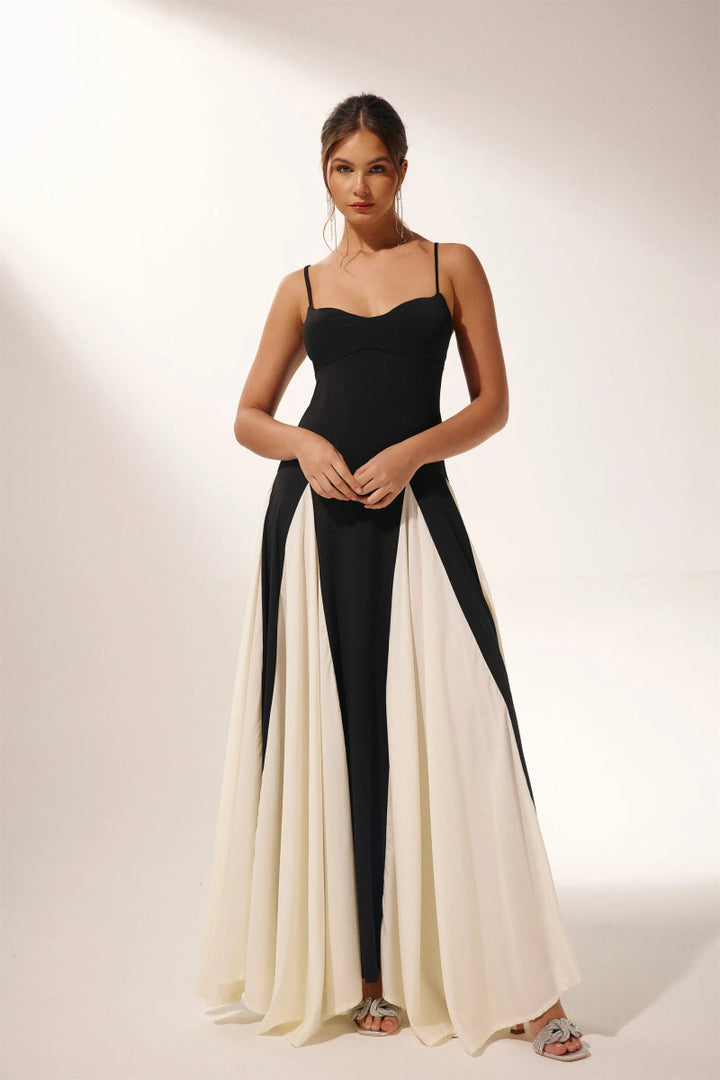 Valencia | Elegant Color Block Maxi Slip Dress With Sweetheart Neckline