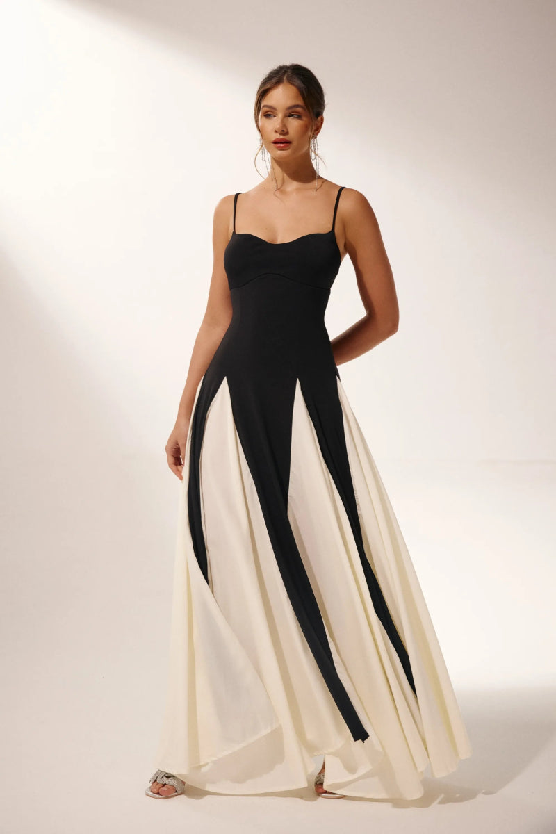 Valencia | Elegant Color Block Maxi Slip Dress With Sweetheart Neckline