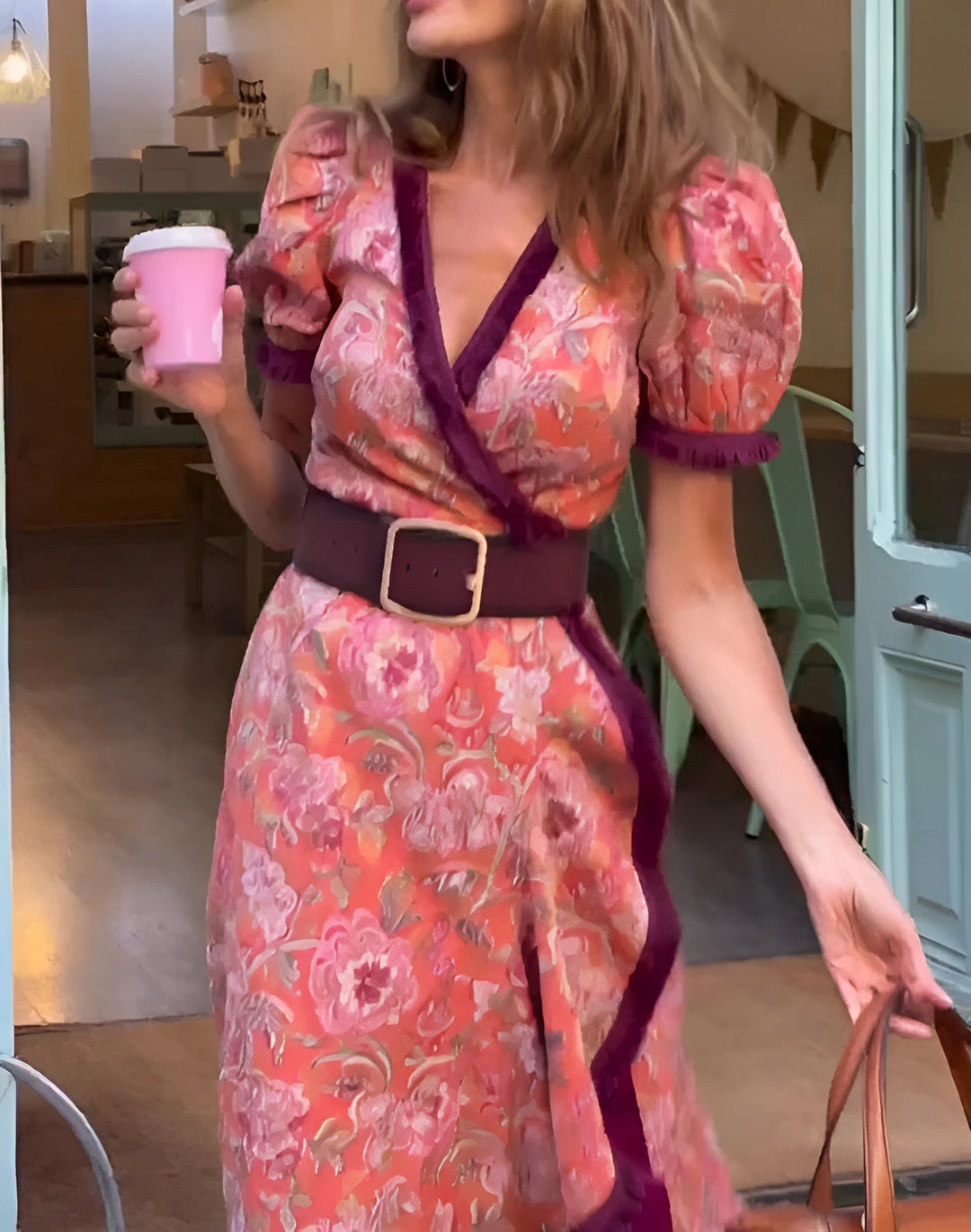 Scarlett | Elegant Wrap V-Neck Floral Maxi Dress With Puff Sleeves