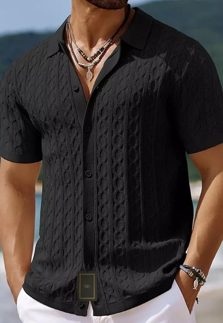 Maxwell | Elegant Cable Knit Short Sleeve Polo Shirt