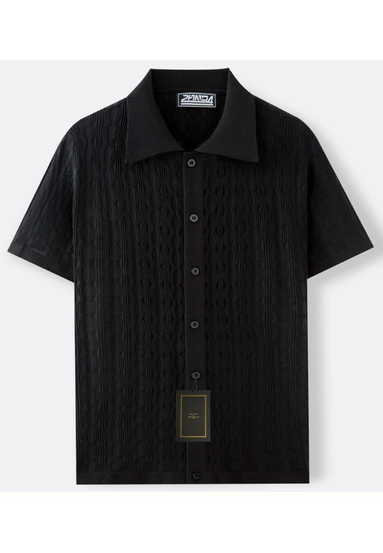 Maxwell | Elegant Cable Knit Short Sleeve Polo Shirt