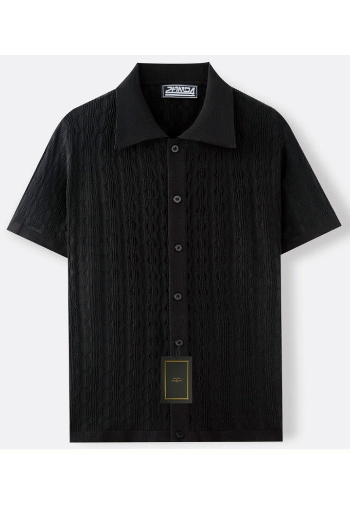Maxwell | Elegant Cable Knit Short Sleeve Polo Shirt