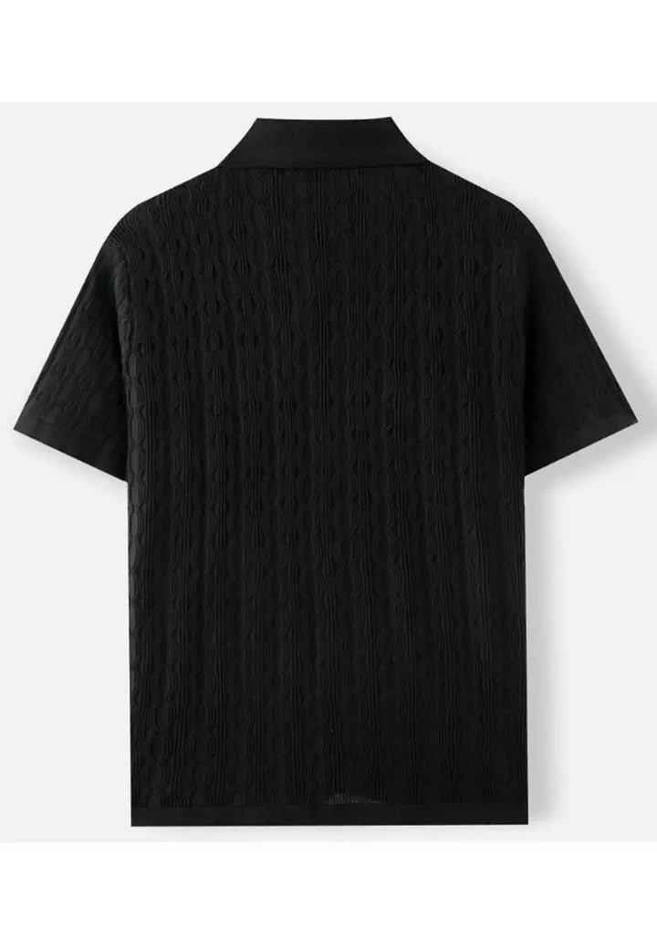 Maxwell | Elegant Cable Knit Short Sleeve Polo Shirt