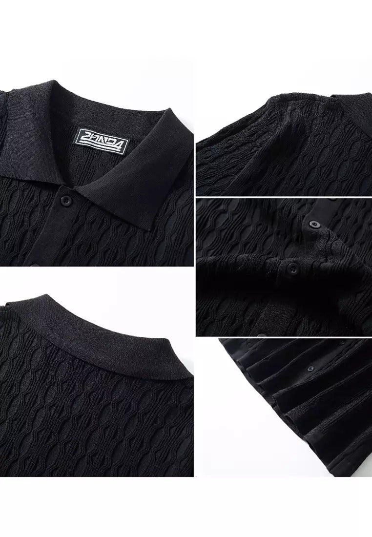Maxwell | Elegant Cable Knit Short Sleeve Polo Shirt