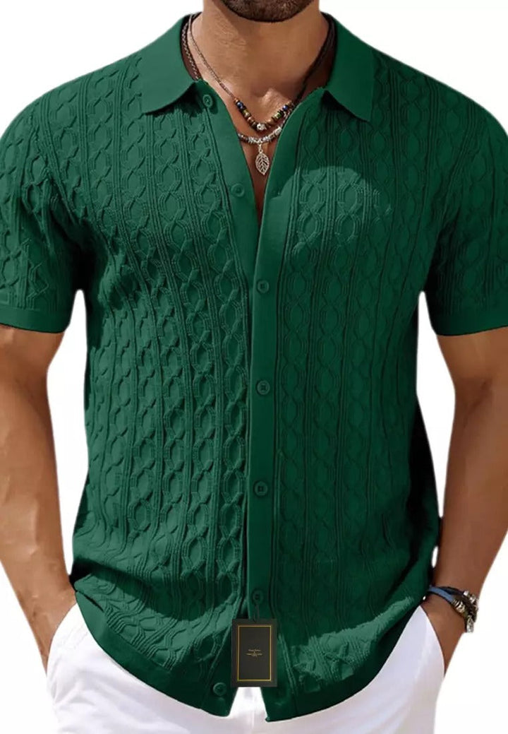 Maxwell | Elegant Cable Knit Short Sleeve Polo Shirt