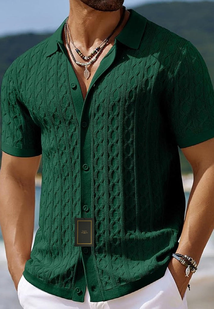 Maxwell | Elegant Cable Knit Short Sleeve Polo Shirt