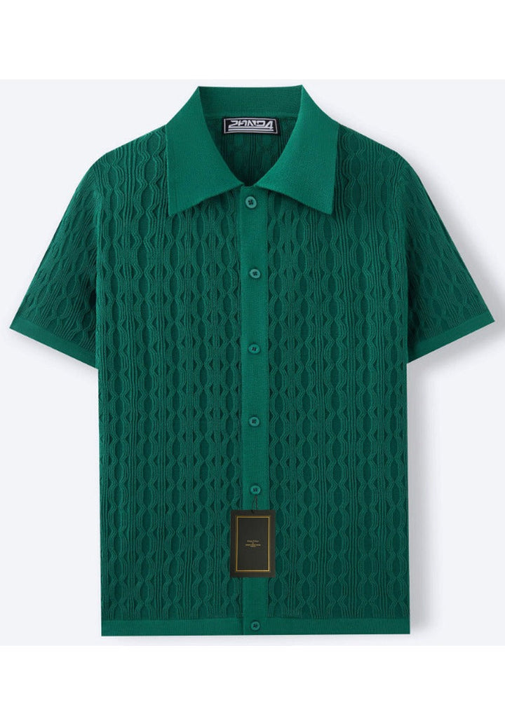 Maxwell | Elegant Cable Knit Short Sleeve Polo Shirt
