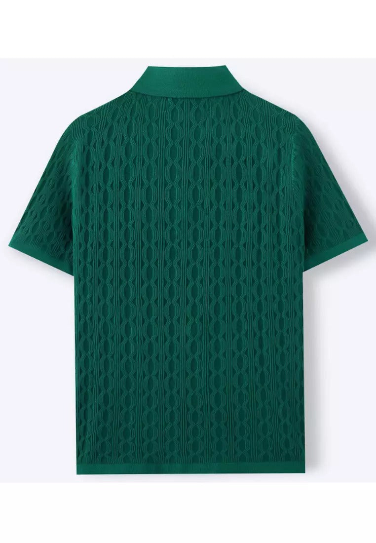 Maxwell | Elegant Cable Knit Short Sleeve Polo Shirt