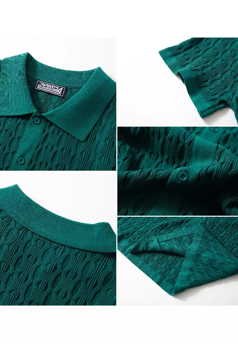 Maxwell | Elegant Cable Knit Short Sleeve Polo Shirt