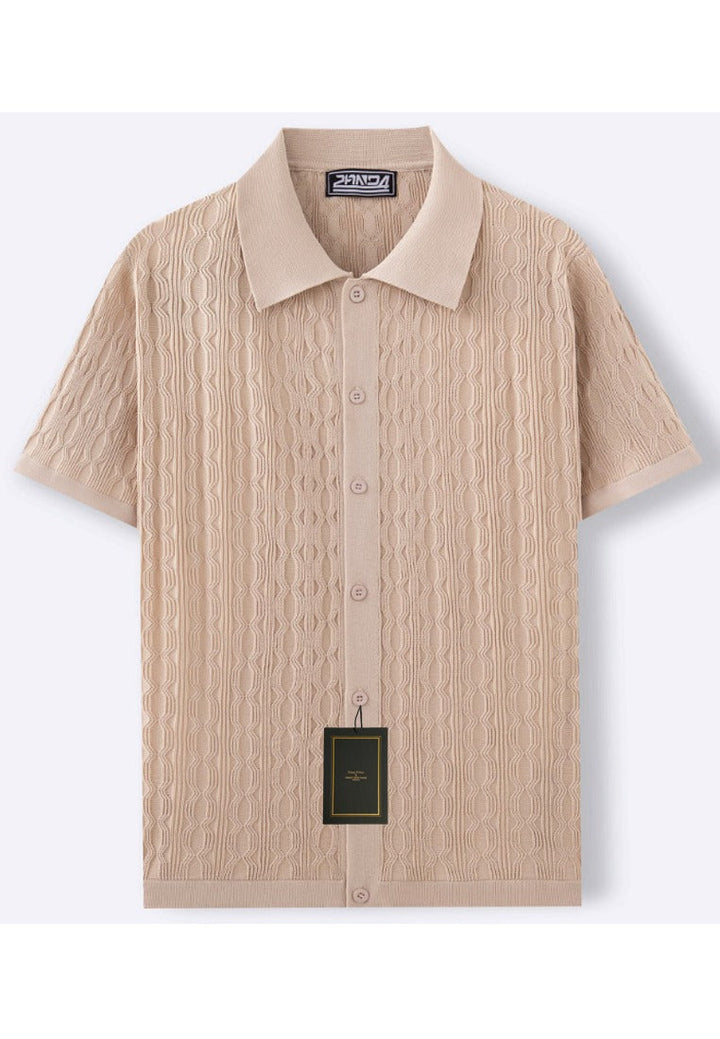 Maxwell | Elegant Cable Knit Short Sleeve Polo Shirt