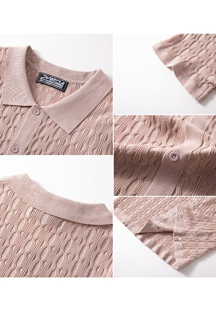 Maxwell | Elegant Cable Knit Short Sleeve Polo Shirt