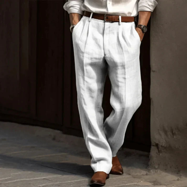 Isla | Stylish Pleated Relaxed Fit Linen Trousers Men
