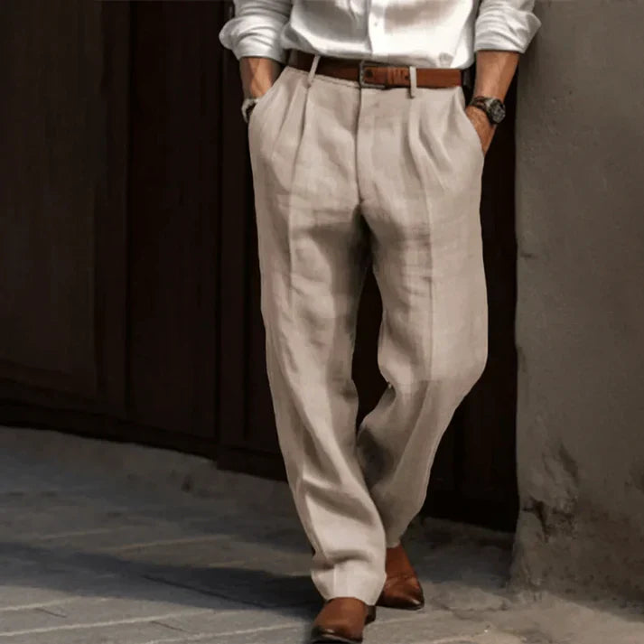 Isla | Stylish Pleated Relaxed Fit Linen Trousers Men
