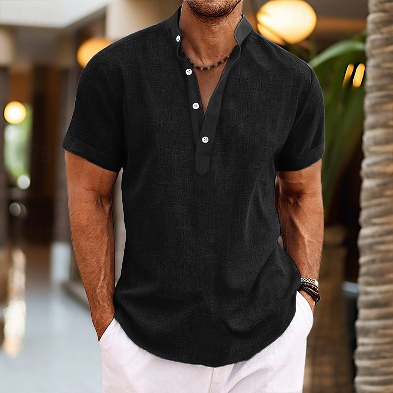 Clara | Stylish Men's Short Sleeve Henley Shirt With Button Detail