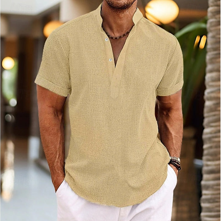 Clara | Stylish Men's Short Sleeve Henley Shirt With Button Detail