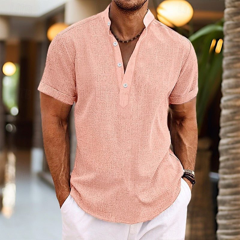 Clara | Stylish Men's Short Sleeve Henley Shirt With Button Detail