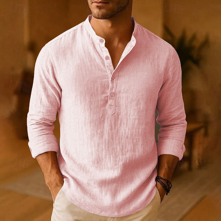 Harriet | Stylish Mens Henley Shirt With Mandarin Collar Long Sleeve
