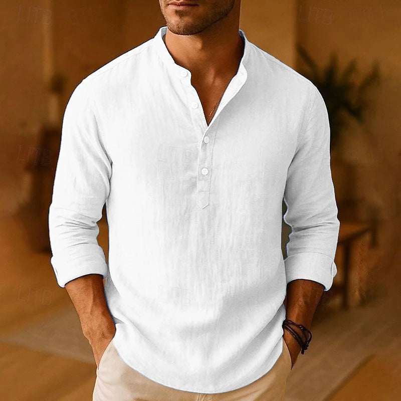 Harriet | Stylish Mens Henley Shirt With Mandarin Collar Long Sleeve