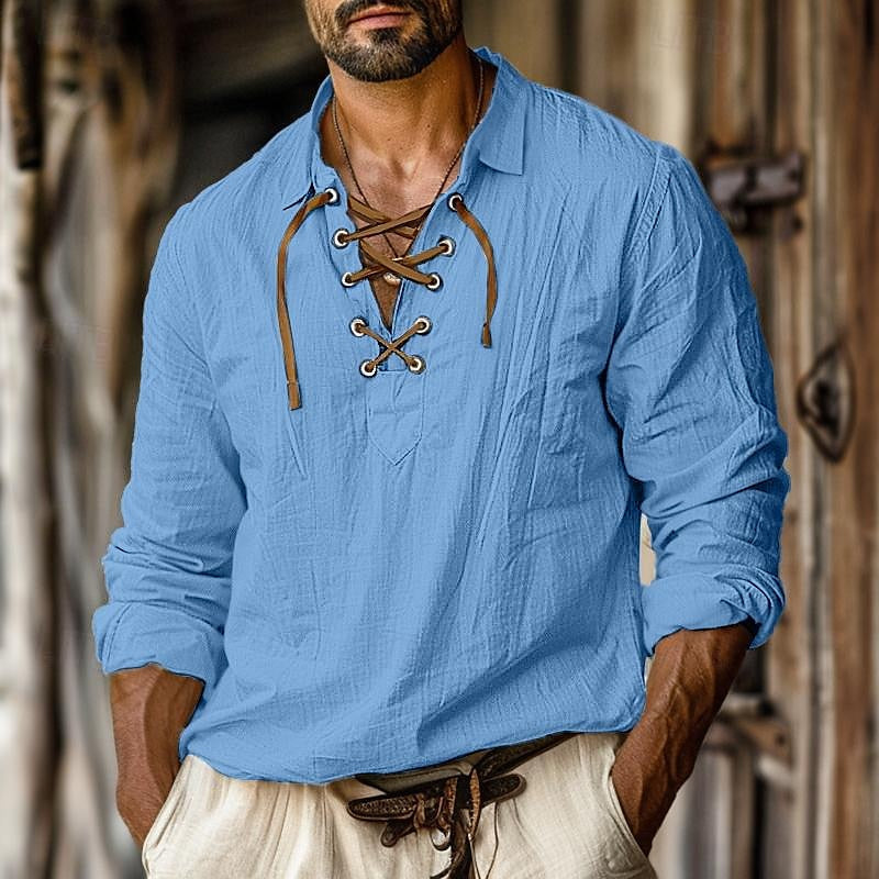 Aria | Stylish Lace-Up Long Sleeve Linen Shirt For Men