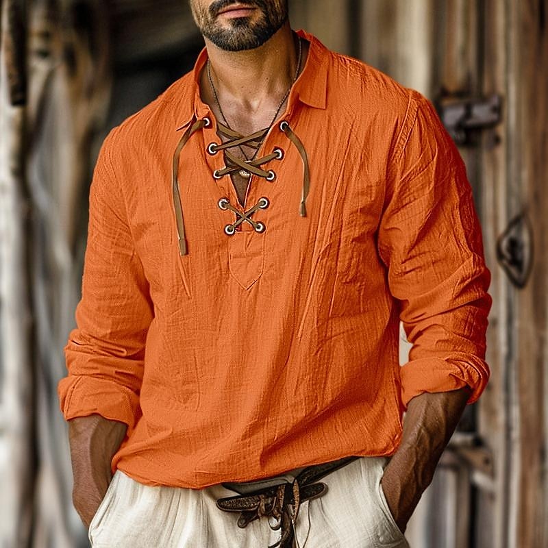 Aria | Stylish Lace-Up Long Sleeve Linen Shirt For Men