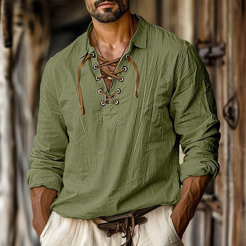 Aria | Stylish Lace-Up Long Sleeve Linen Shirt For Men