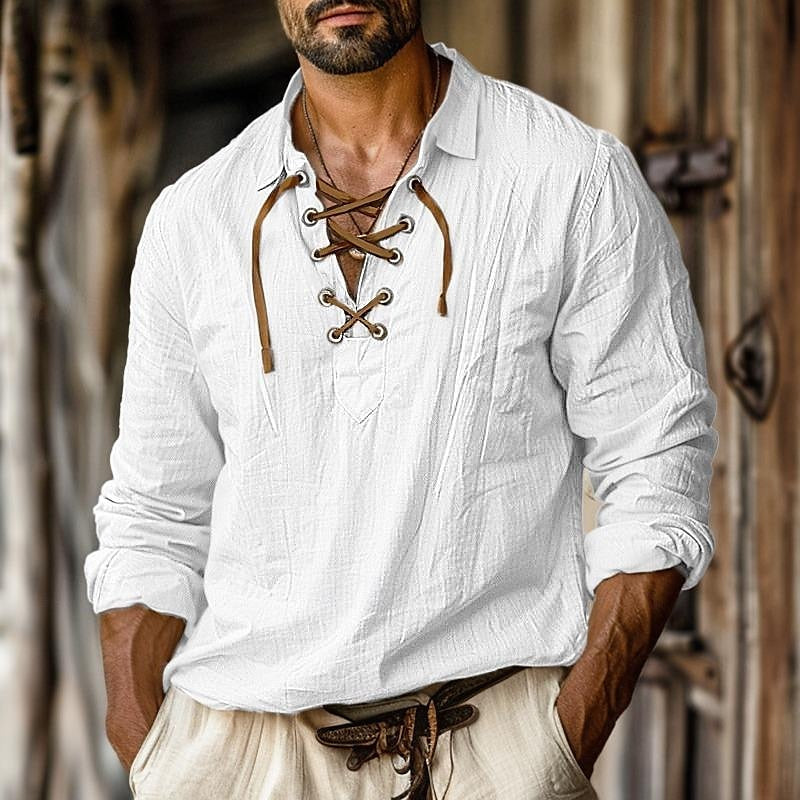 Aria | Stylish Lace-Up Long Sleeve Linen Shirt For Men