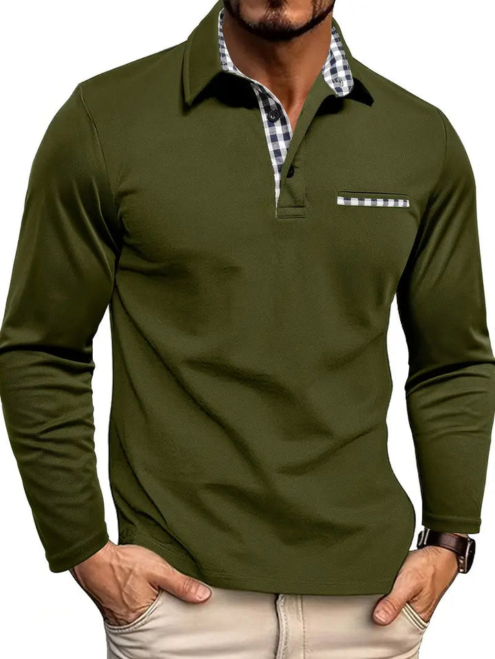 Sawyer | Elegant Long Sleeve Polo Shirt Men - Chest Pocket