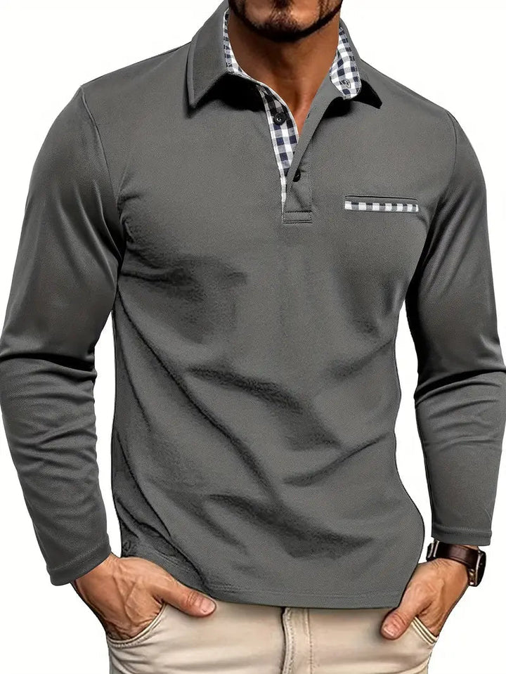 Emma | Stylish Long Sleeve Polo Shirt With Checkered Collar Detail