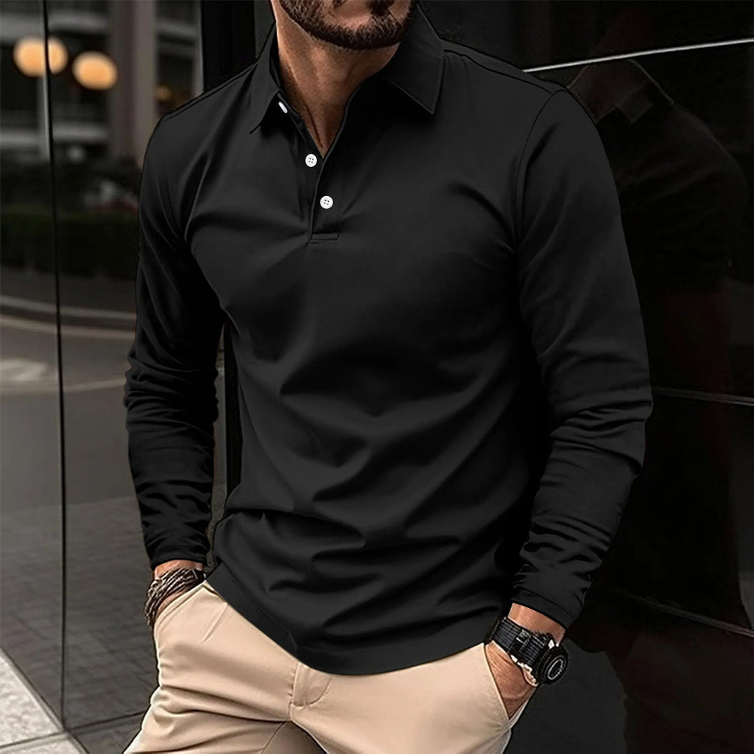 Beatrice | Sleek Long Sleeve Polo Shirt With Button Detail