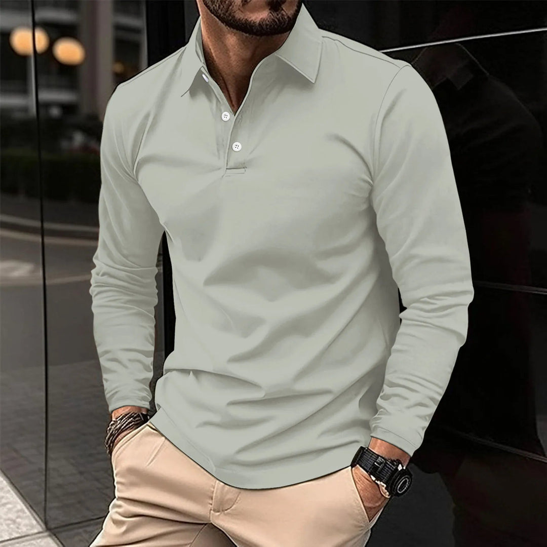 Beatrice | Sleek Long Sleeve Polo Shirt With Button Detail