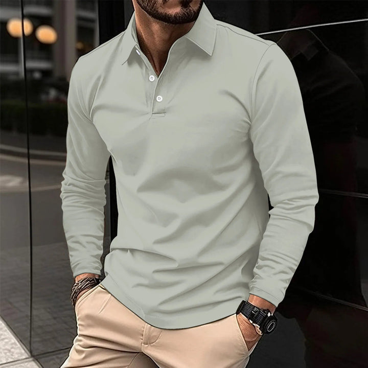 Beatrice | Sleek Long Sleeve Polo Shirt With Button Detail